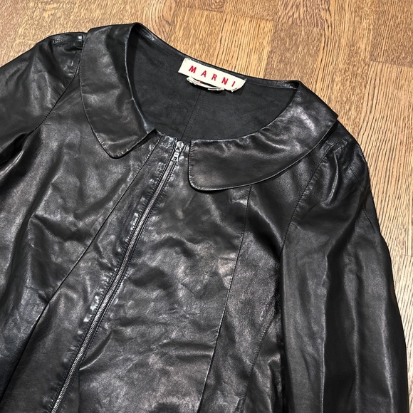 Marni Lambskin Lamb Leather Peplum Assymetrical Black Jacket Womens 40 - Picture 3 of 16